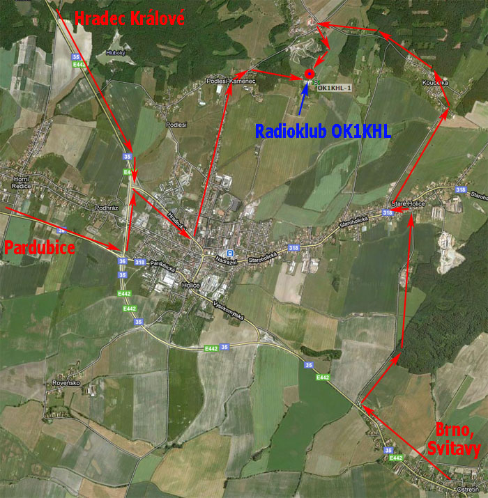 Mapa příjezdů do střediska OK1KHL na Kamencích Mapa příjezdů do střediska OK1KHL na Kamencích